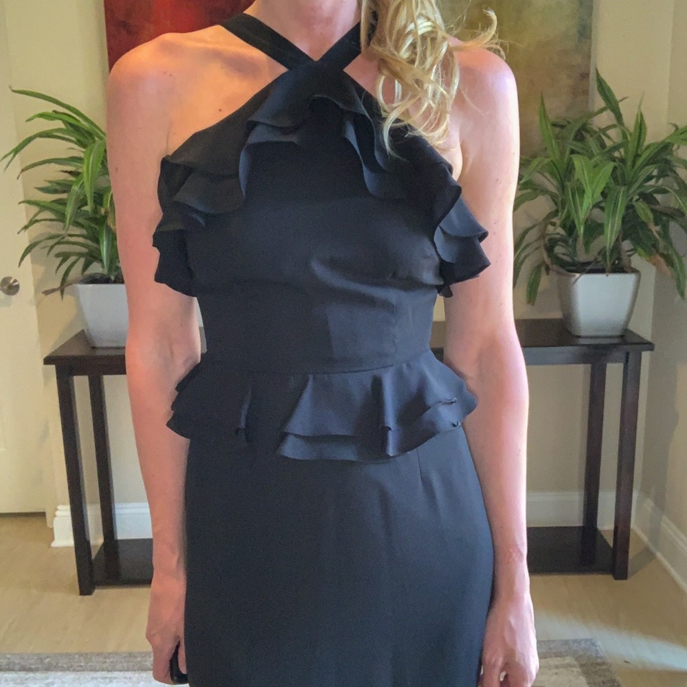 Gianni Bini black size 0 silk ruffle party dress
